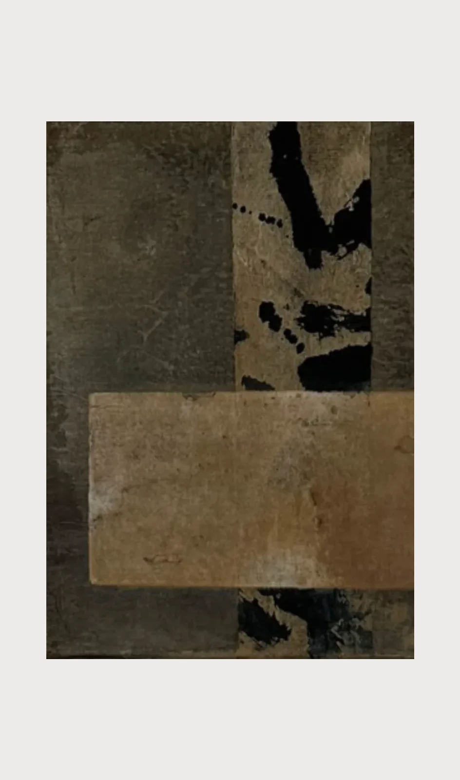 Untitled (GES#5) by Alexandra Yan Wong, layered dark grey and ochre panels crossed by black brush marks